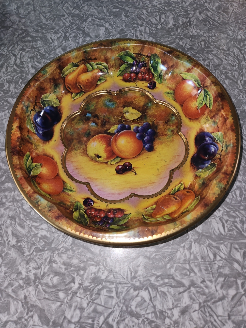 Decorative 1971 Daher  Fruit Pattern Round Tray - Yellow and Gold